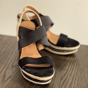 Franco Sarto Size 9 Black Suede Strappy Wedge